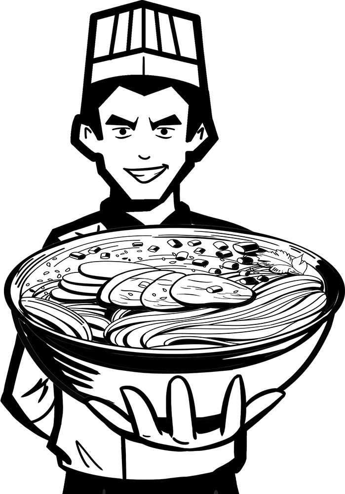 Chef holding noodles